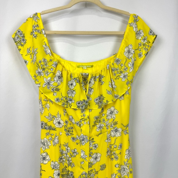 Gianni Bini Maxi Dress Womens Sz S Button Down Off Shoulder Yellow Floral Spring - Picture 3 of 10